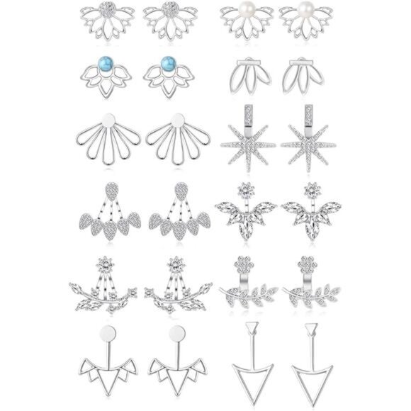 Tornito 6-12 Pairs Lotus Flower Earring Studs Chic CZ Earrings Jackets - Picture 1 of 12